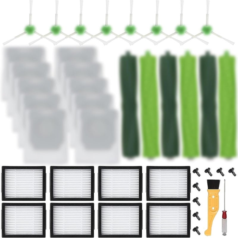 Katerelis 29 Pack Compatible with E/i/j Series Replacement Parts, E5 E6 E7 i2 i3 i3+i4 i4+ i6 i6+ i7 i7+ i8 i8+/Plus, 3 sets of multi-surface rubber roller brush 8 filters 8 side brushes 10 bags - Image 1